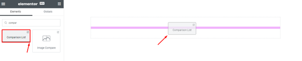 comparison list widget inserting