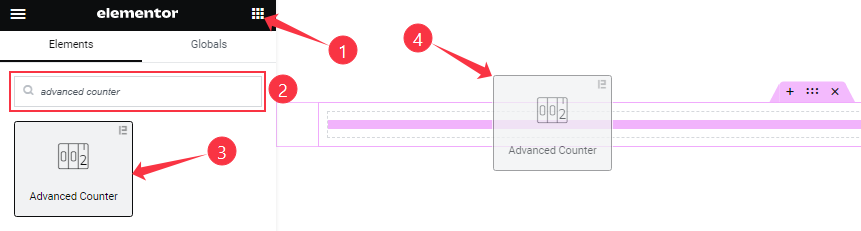 Inserting The Advanced Counter Widget on Editor page