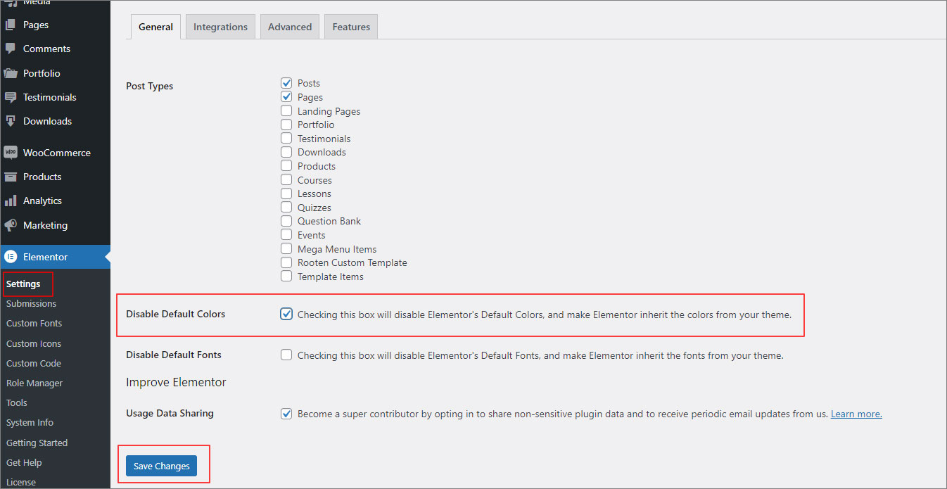 Admin dashboard setting for colour issue