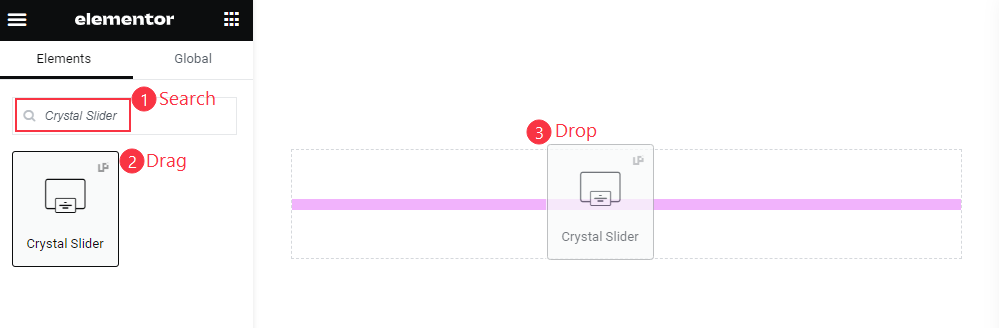 inserting crystal slider widget in the page opened in Elementor