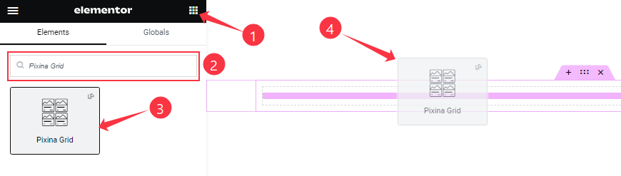 Inserting The Pixina Grid Widget