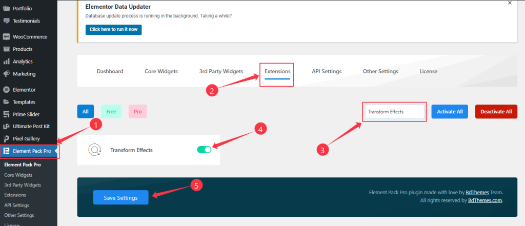 Enabling The Elementor Transform Effects Extension