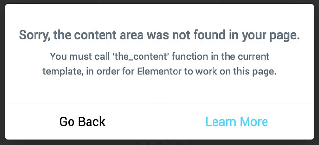 Content Area not found error text
