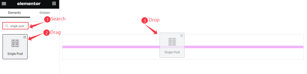 inserting the single post widget on a elementor editor page