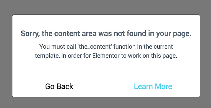 the content area has not been found on your page