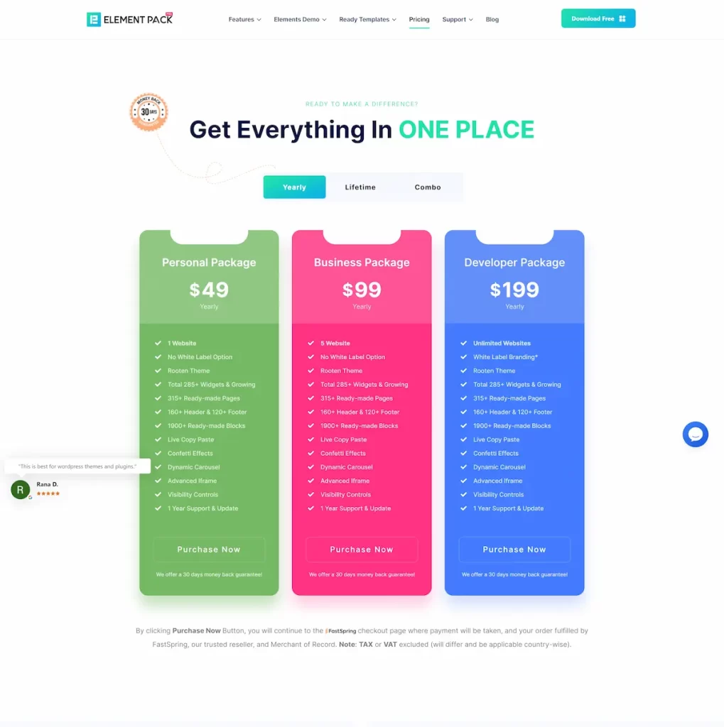 Pricing Landing page - BdThemes