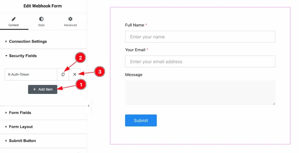Security Fields Section
