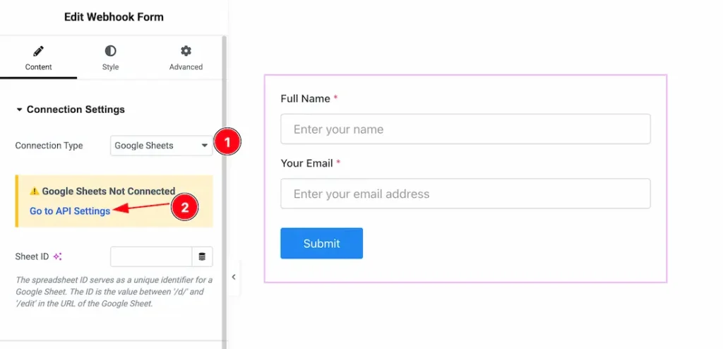 When Connection Type- Google Sheets