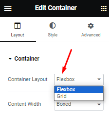 Layout options - container layout