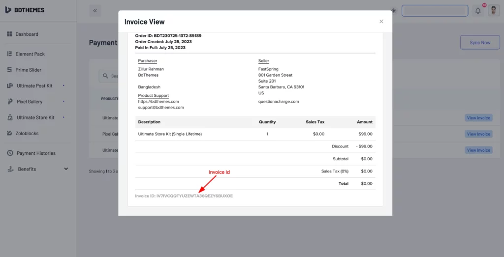 invoice id - BdThemes