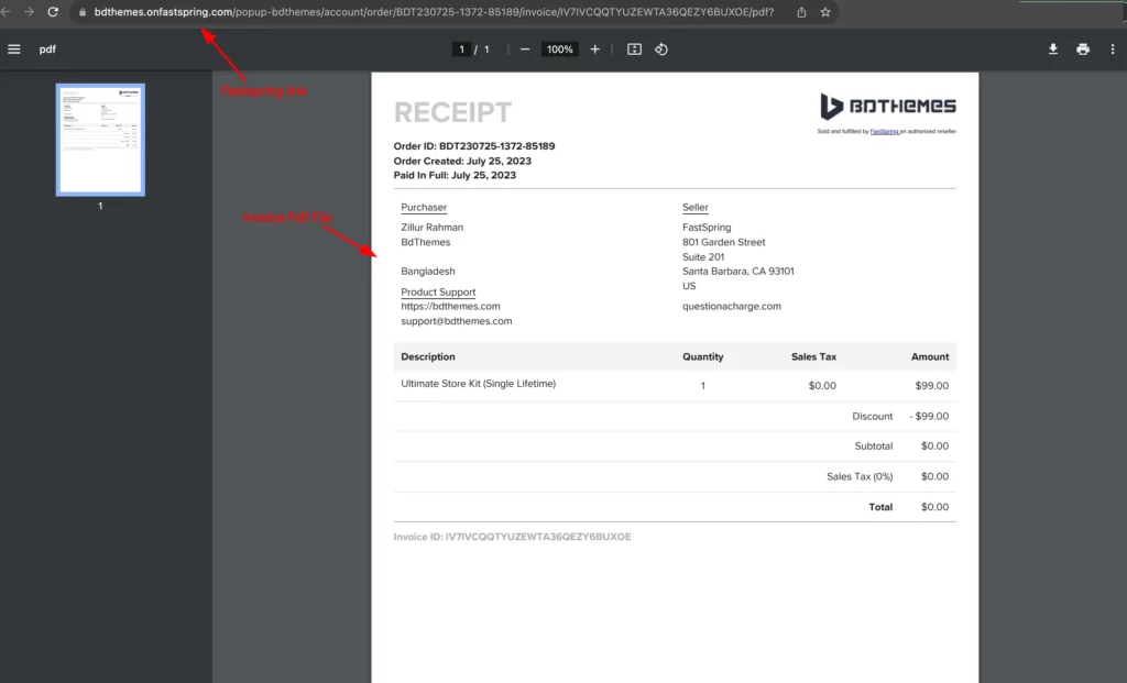 invoice in pdf - BdThemes