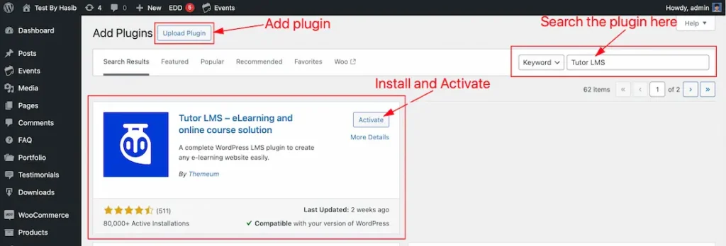 Activating the Tutor LMS Plugin