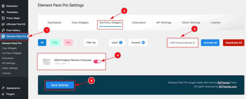 Activating the EDD Product Review Carousel Widget