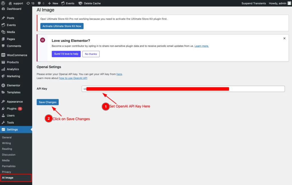 Set API key and save changes - BdThemes