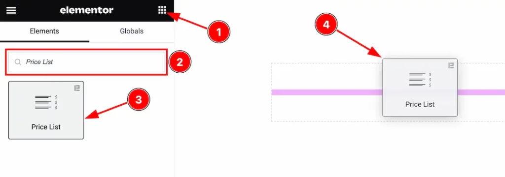 Inserting The Price List Widget