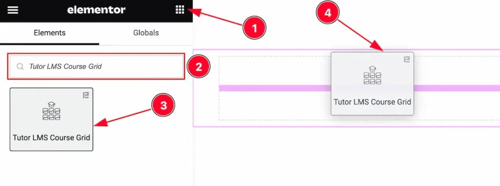 Inserting The Tutor LMS Grid Widget