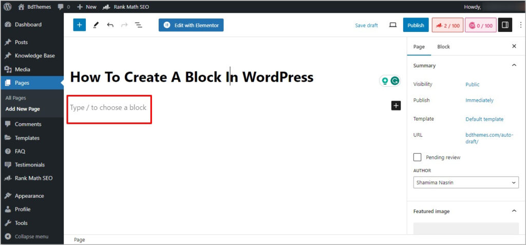 how to create a block in WordPress