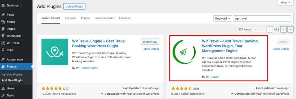 WP travel plugin-screenshoot