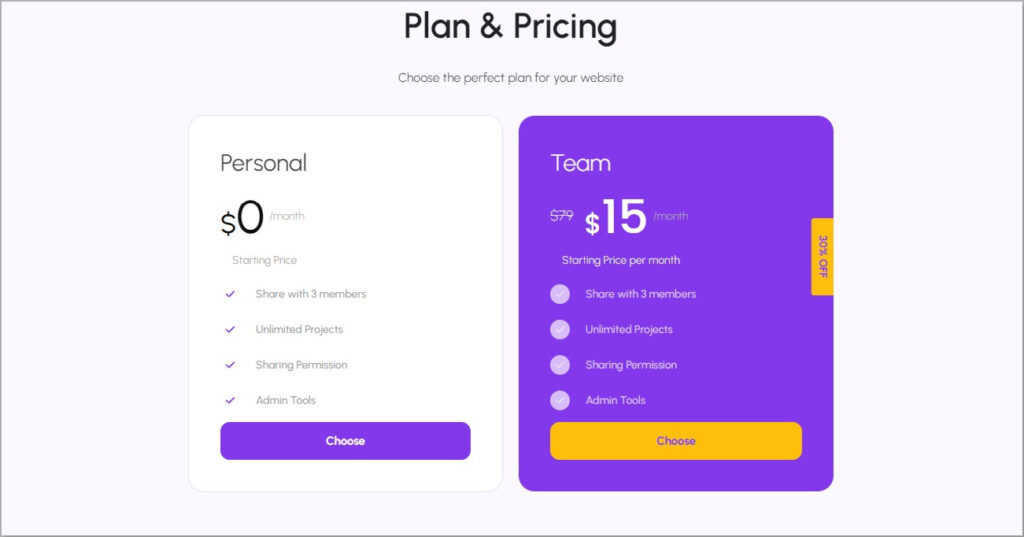 Pricing Table block - ZoloBlocks