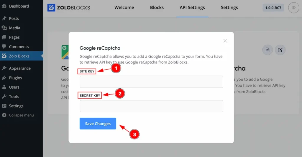 api site and secret key - BdThemes