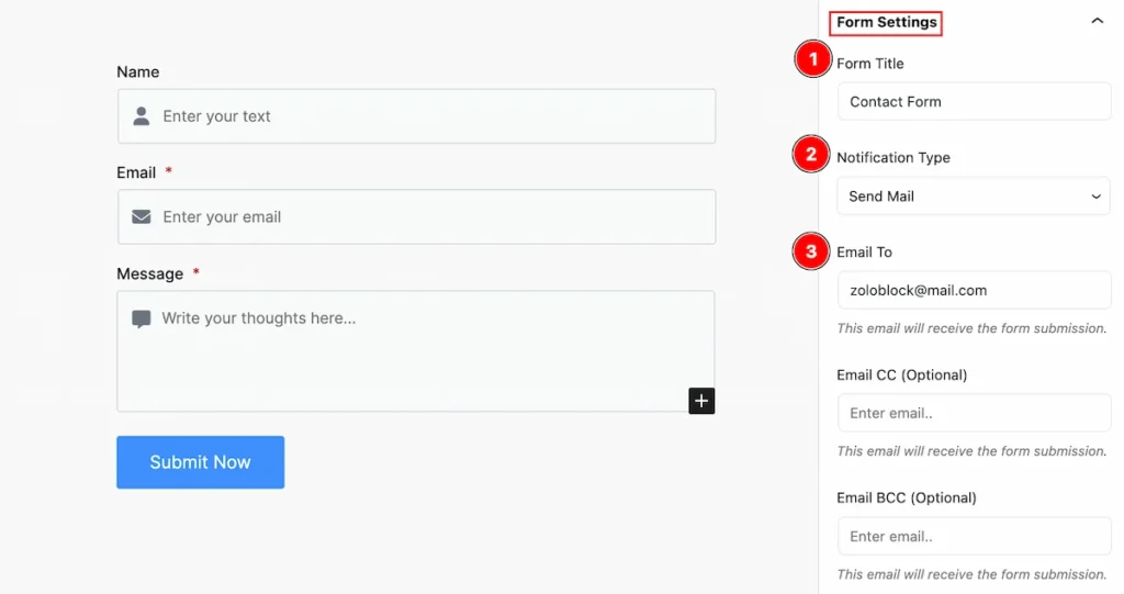 form settings - BdThemes