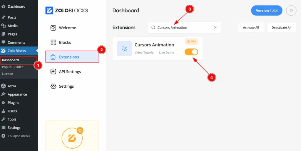 activate cursor animation dashboard - BdThemes