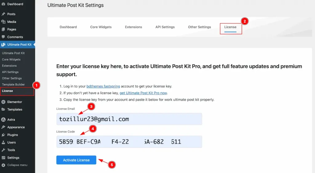 activate the license key - BdThemes