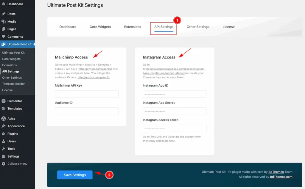 api settings - BdThemes