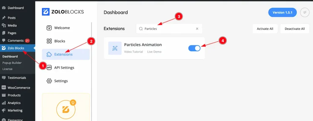 Enable the Particles Extension