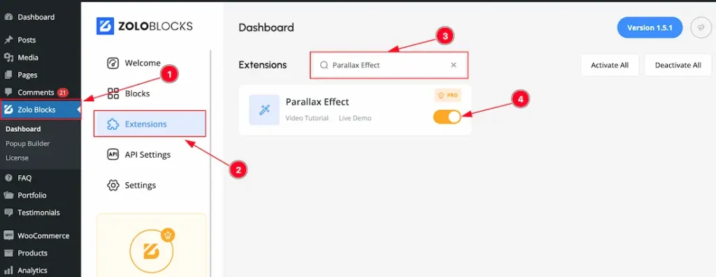 Enable the Scroll Parallax Effect Extension