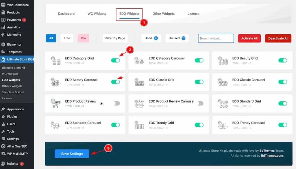 EDD Widgets activate - BdThemes