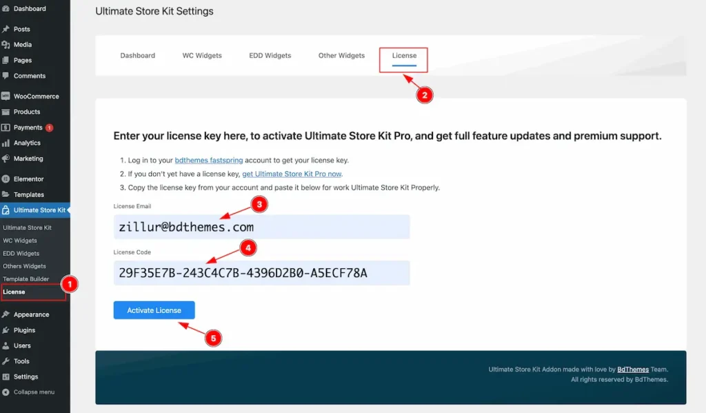 activate the license key - BdThemes