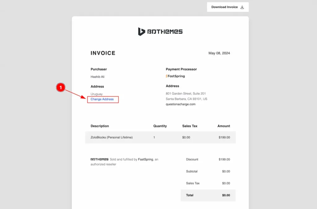 change invoice - BdThemes