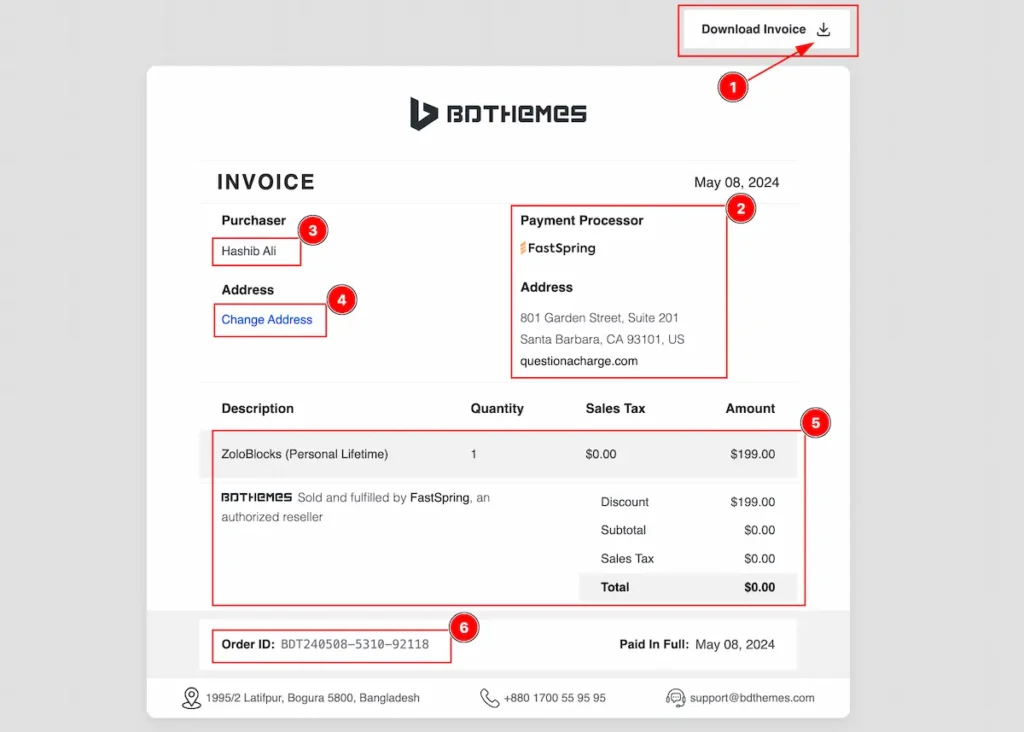 details information of inoice - BdThemes