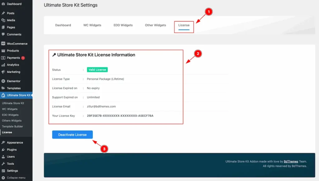 valid license information - BdThemes