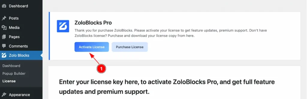 activate message of zoloblocks - BdThemes