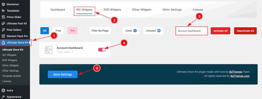 Enable the Account Dashboard Widget