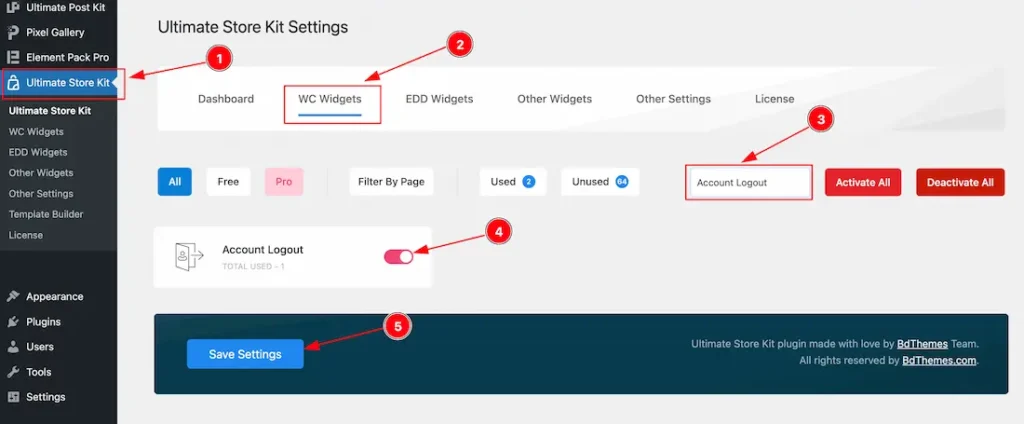 Enable the Account Logout Widget