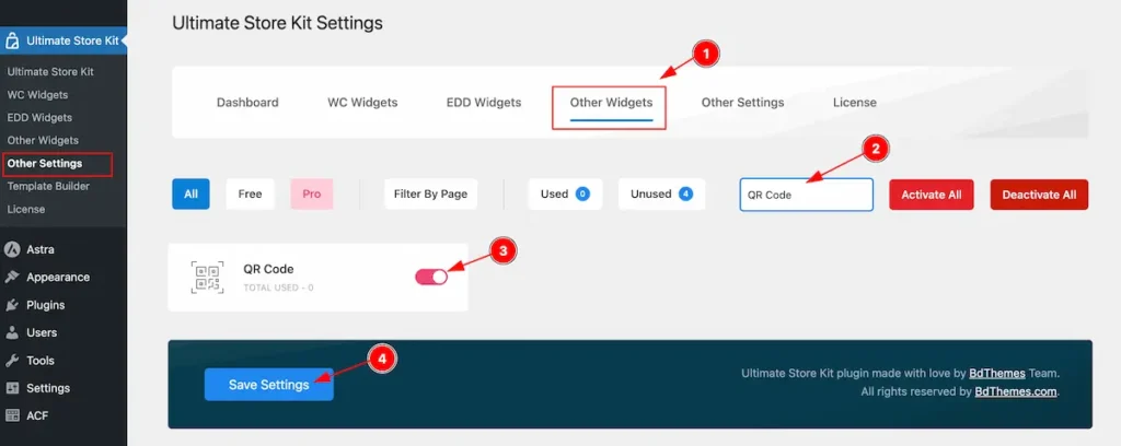 Enable the qr code from dashboard - BdThemes