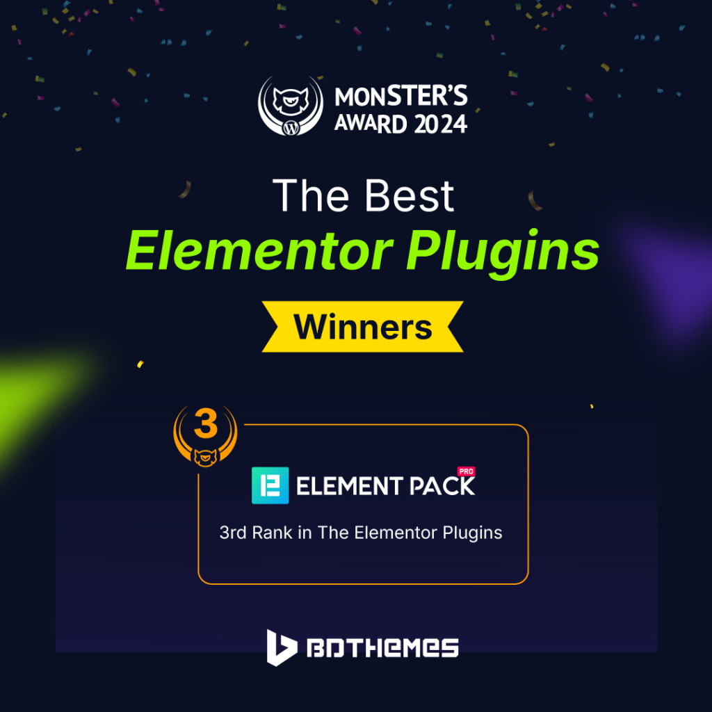 Element Pack Pro - an Elementor Addons score rank in Template's Monster Award  