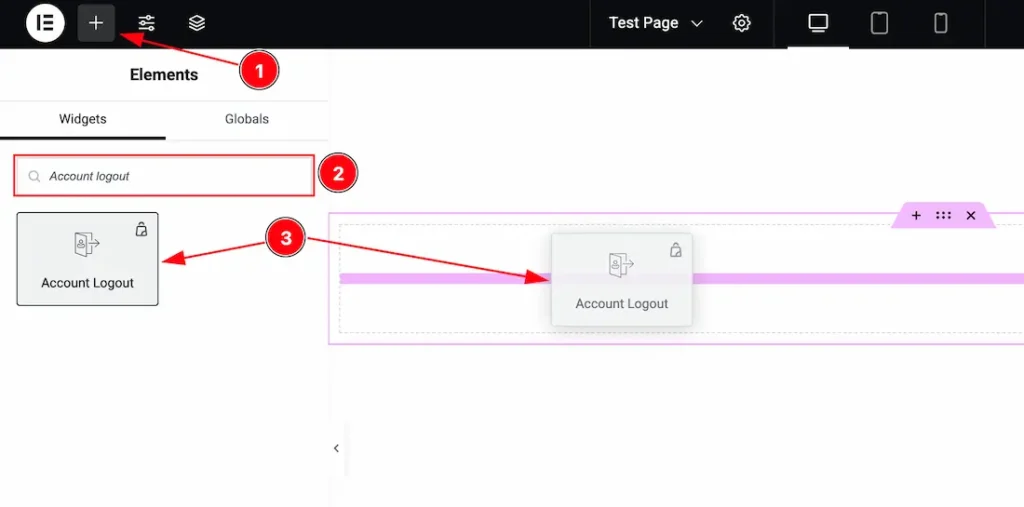 Inserting The Account Logout widget