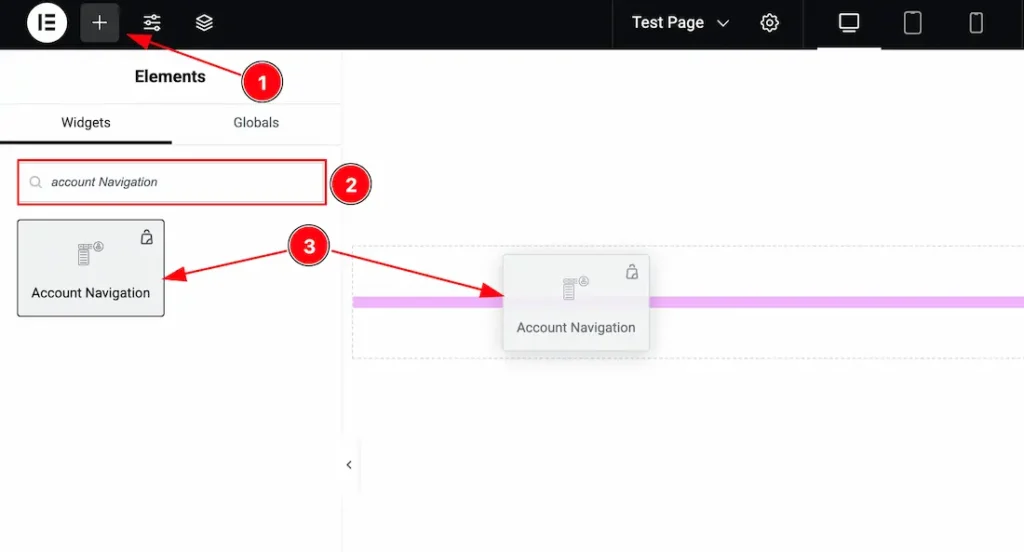 Inserting The Account Navigation widget