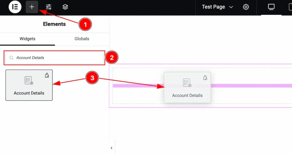 Inserting The Account Details widget