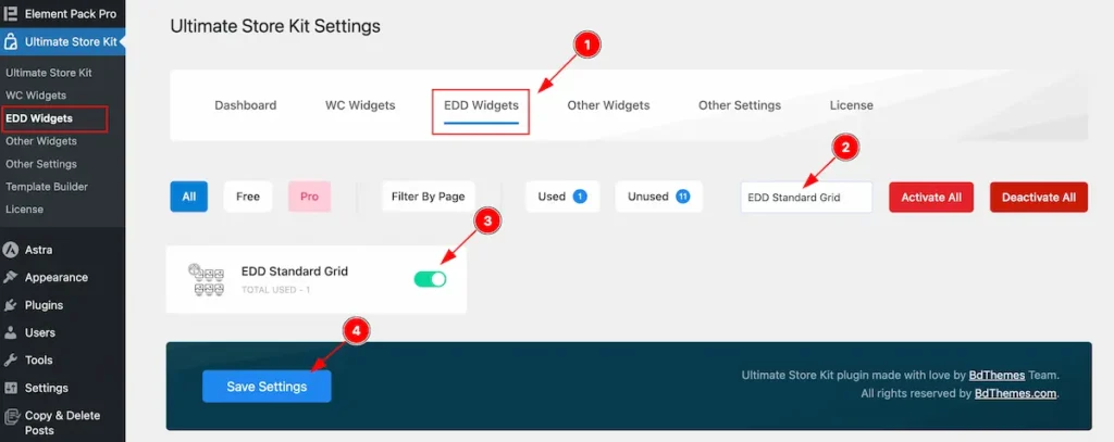 search and activate EDD Standard Grid - BdThemes