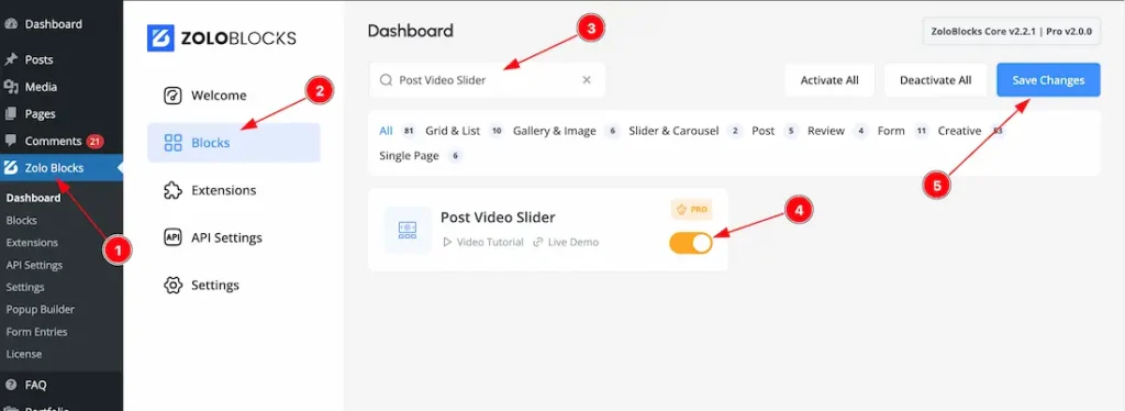 Enable the Post Video Slider Block