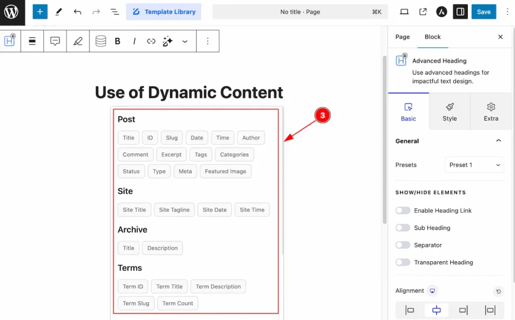 Find the Dynamic Content options - BdThemes