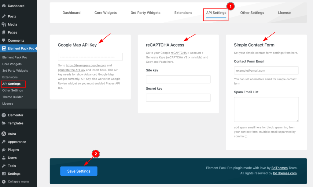 API Settings - BdThemes