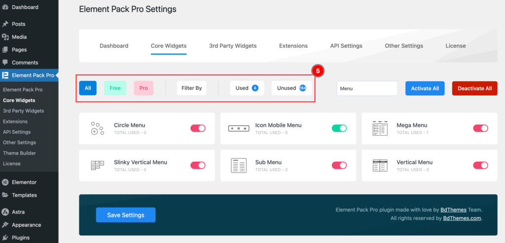 core widgets categories - BdThemes