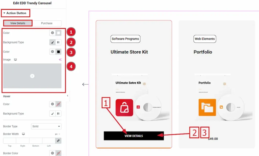 How to use the EDD Trendy Carousel widget by Ultimate Store Kit 20 Action Button View Details 01 1 - BdThemes
