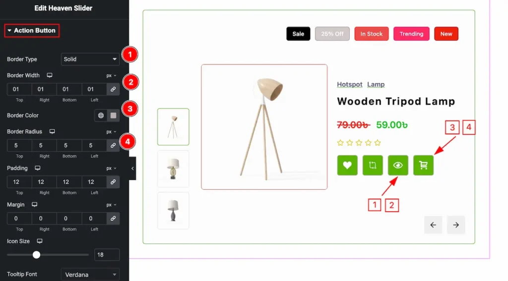 How to use Heaven Slider widget by Ultimate Store Kit Pro 29 Action button 1 - BdThemes